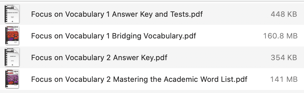 Focus on Vocabulary list