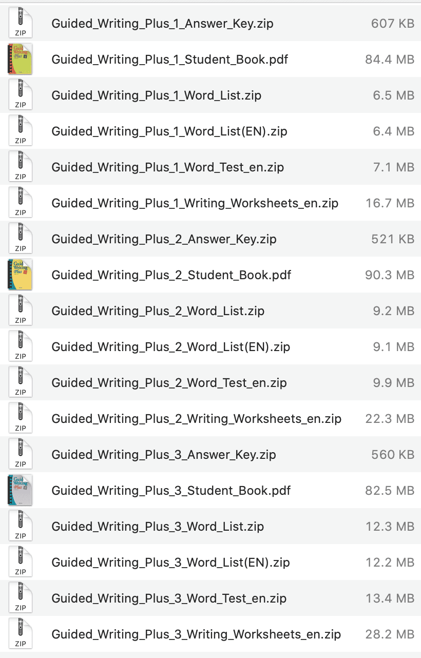 Guided Writing Plus list