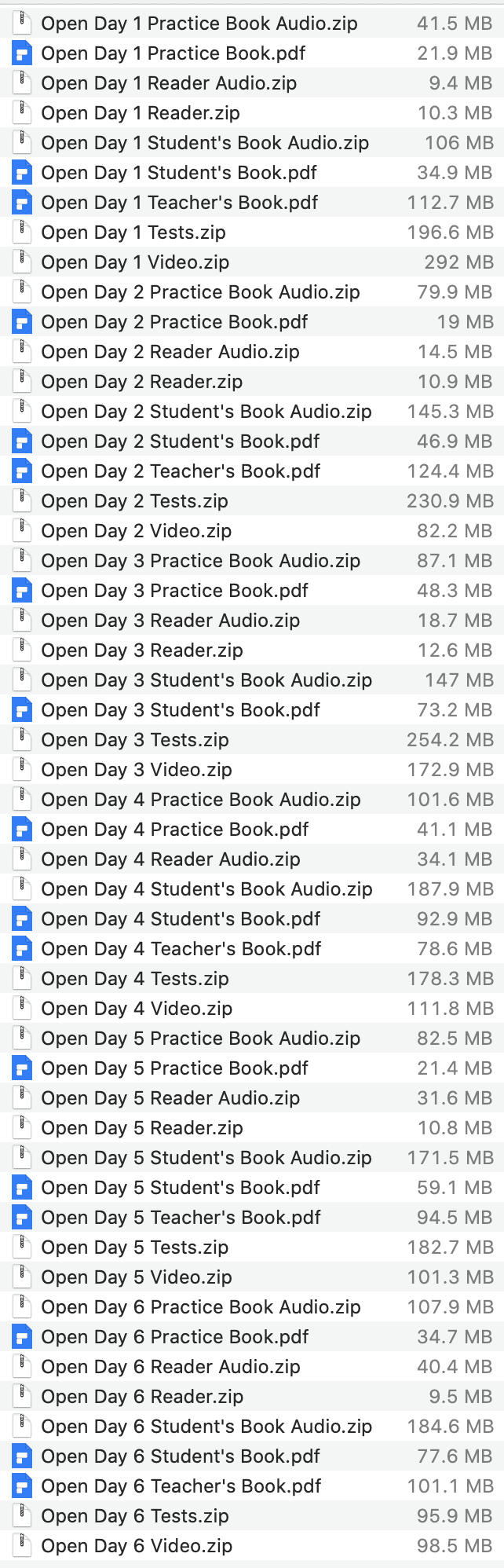 Open day list