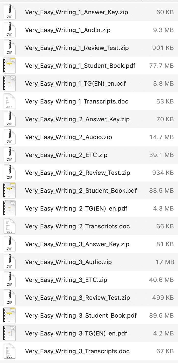 Very Easy Writing list